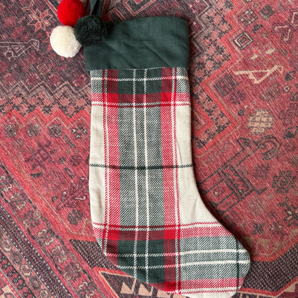 Magnolia Hearth and Hand Green and Red plaid Christmas Stocking